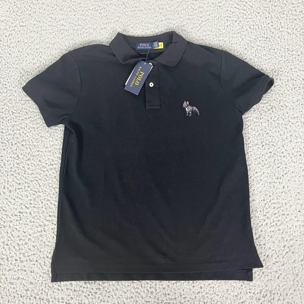 Polo Ralph Lauren Polo Shirt Womens Medium Black Pitbull Short Sleeve Pique